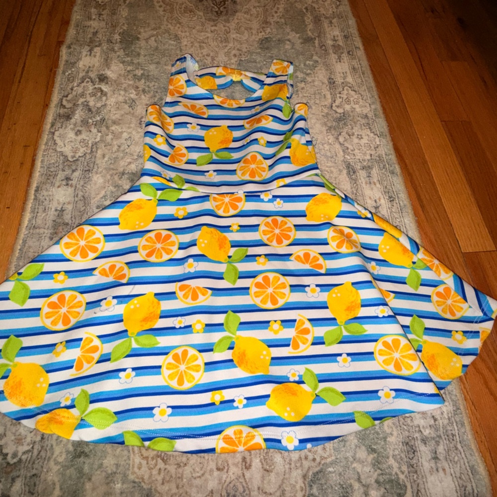 Lemon Print Striped Dress